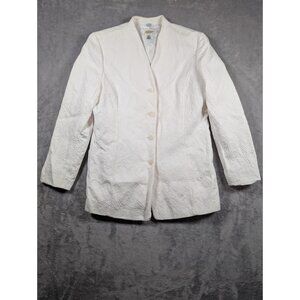 Talbots Coat Jacket Women Size 14 Petite White Embroidered Textured Mature
